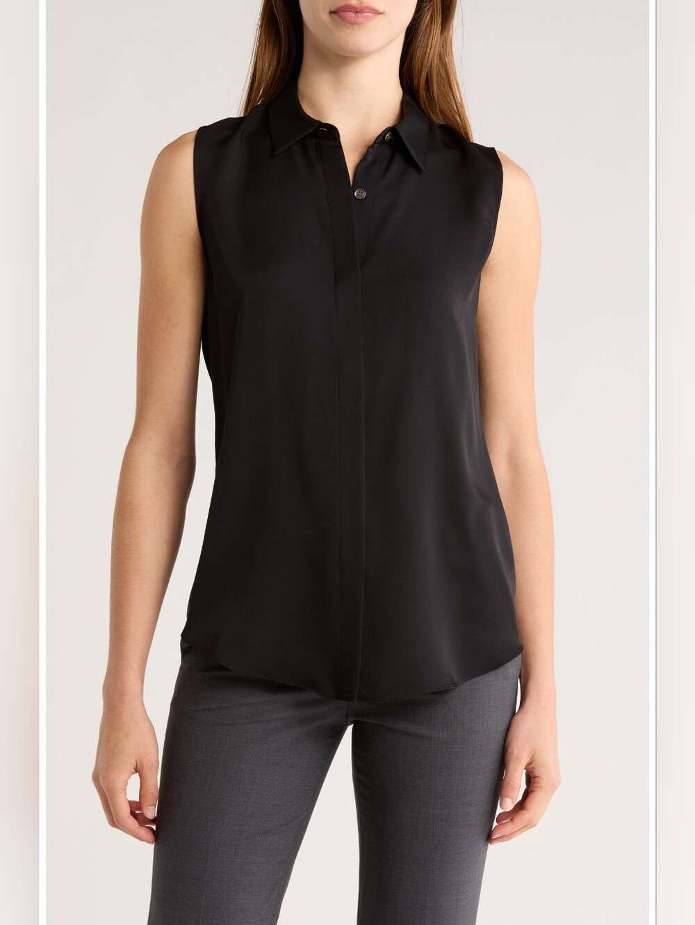Theory Georgette 100% Silk Sleeveless Black Collared Shell Top Classic Women's M